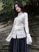 See-through Bandage Solid Blouse Top
